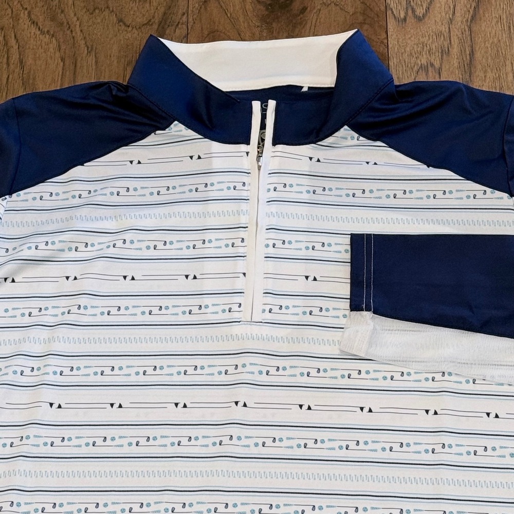 SanSoleil SolCool Golf Top Womens Large Navy White UV 50 Cooling Quarter Zip L/S